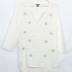 Ann Taylor Beaded & Jeweled White Blouse Like New Small Partial Button Down(253)